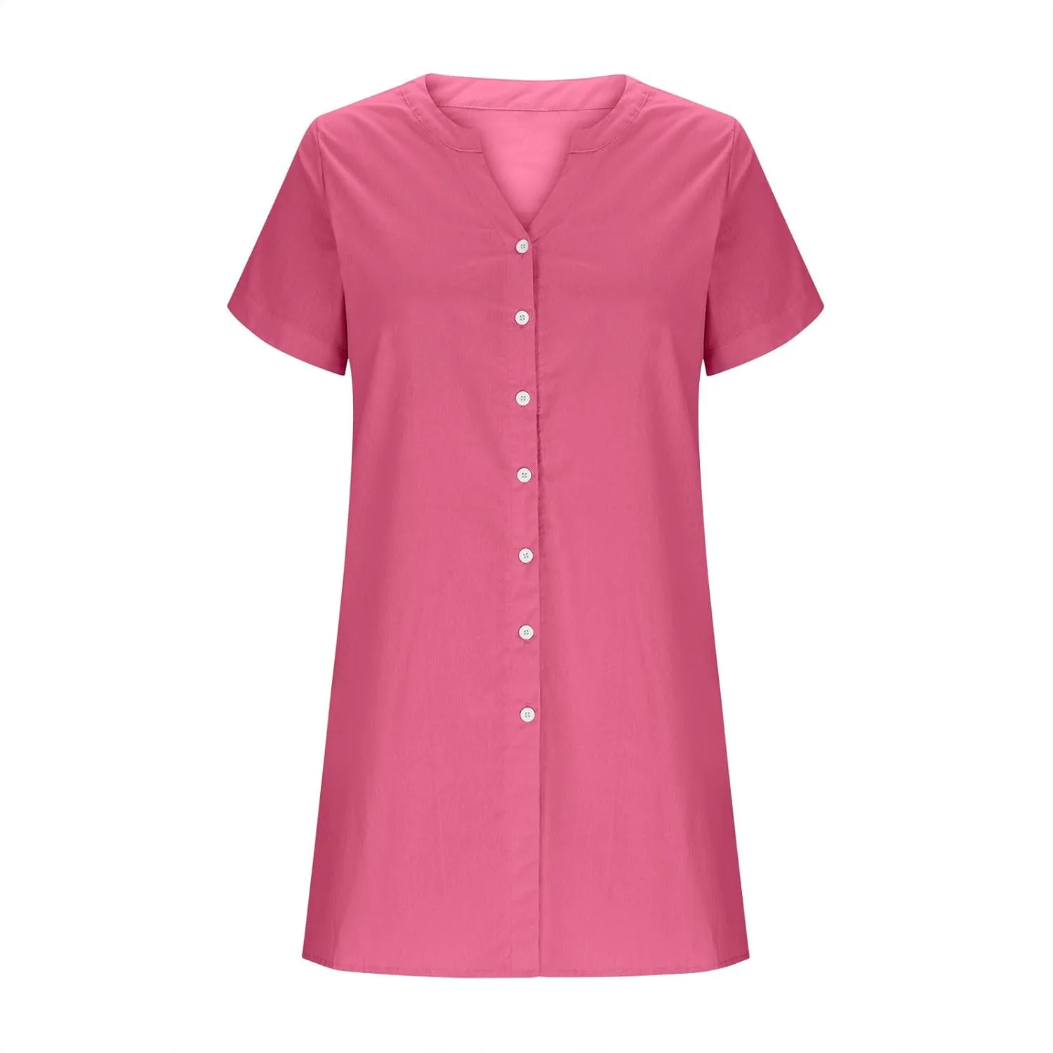 Women Button Down T Shirt Dress 2025 V-Neck Short Sleeve Mini Dress Business Casual Work Shift Dresses with Pockets