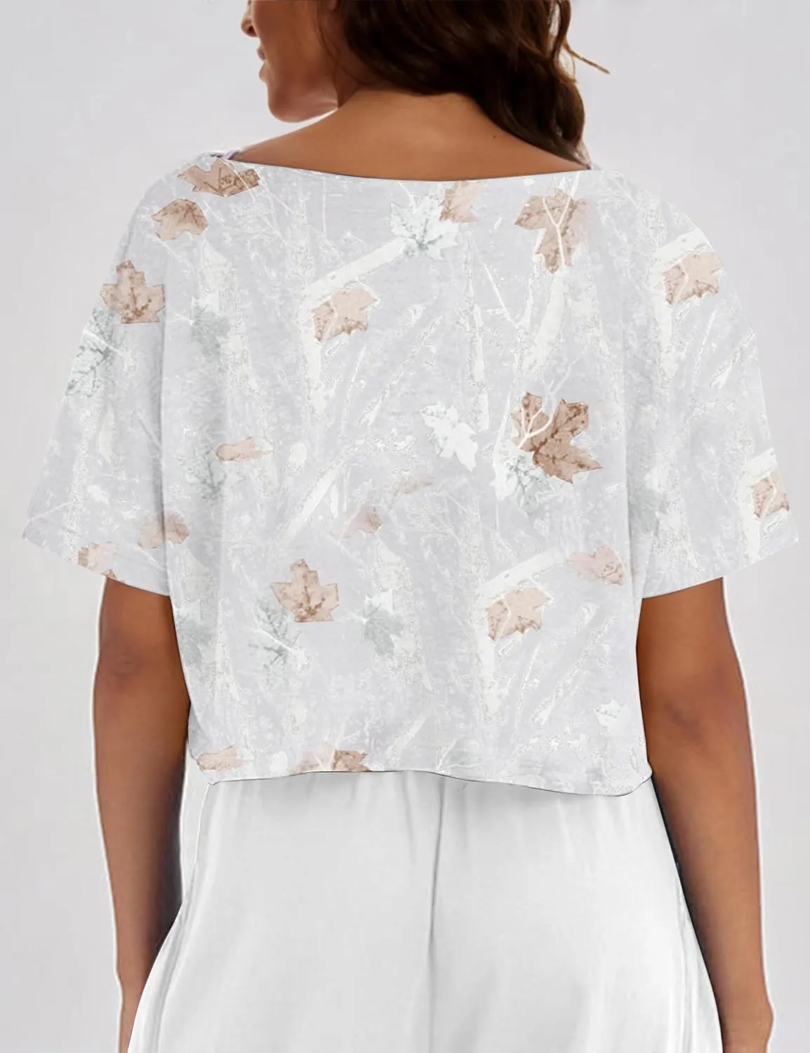 Women Camo Off The Shoulder Shirt Top Short Sleeve Boat Neck Athletic Workout Crop Tees Oversized T Shirts Summer