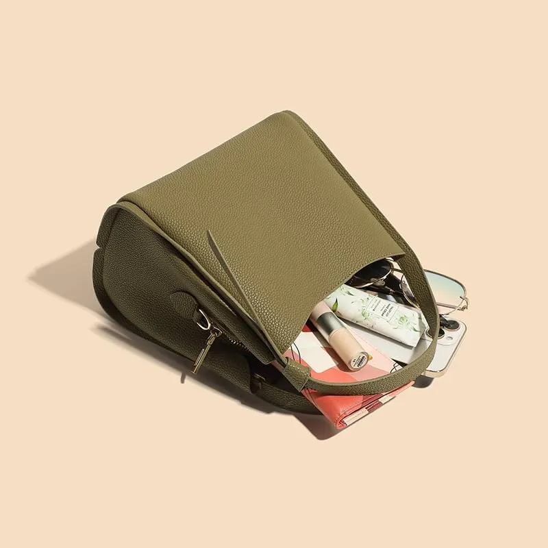 Women Genuine Leather Bucket Bag Vegetable Basket Bag Shoulder Handbag Cowhide Crossbody Purse Adjustable Straps