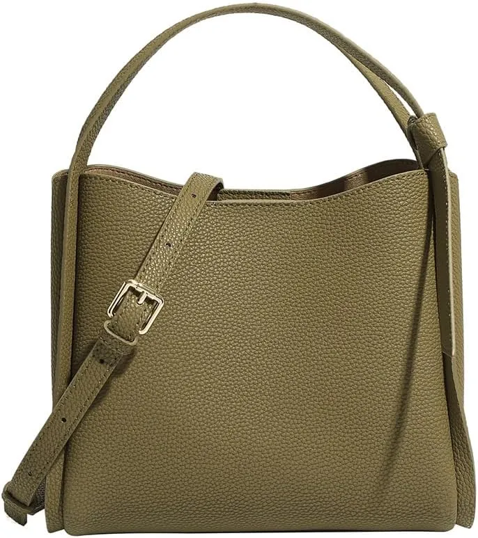 Women Genuine Leather Bucket Bag Vegetable Basket Bag Shoulder Handbag Cowhide Crossbody Purse Adjustable Straps