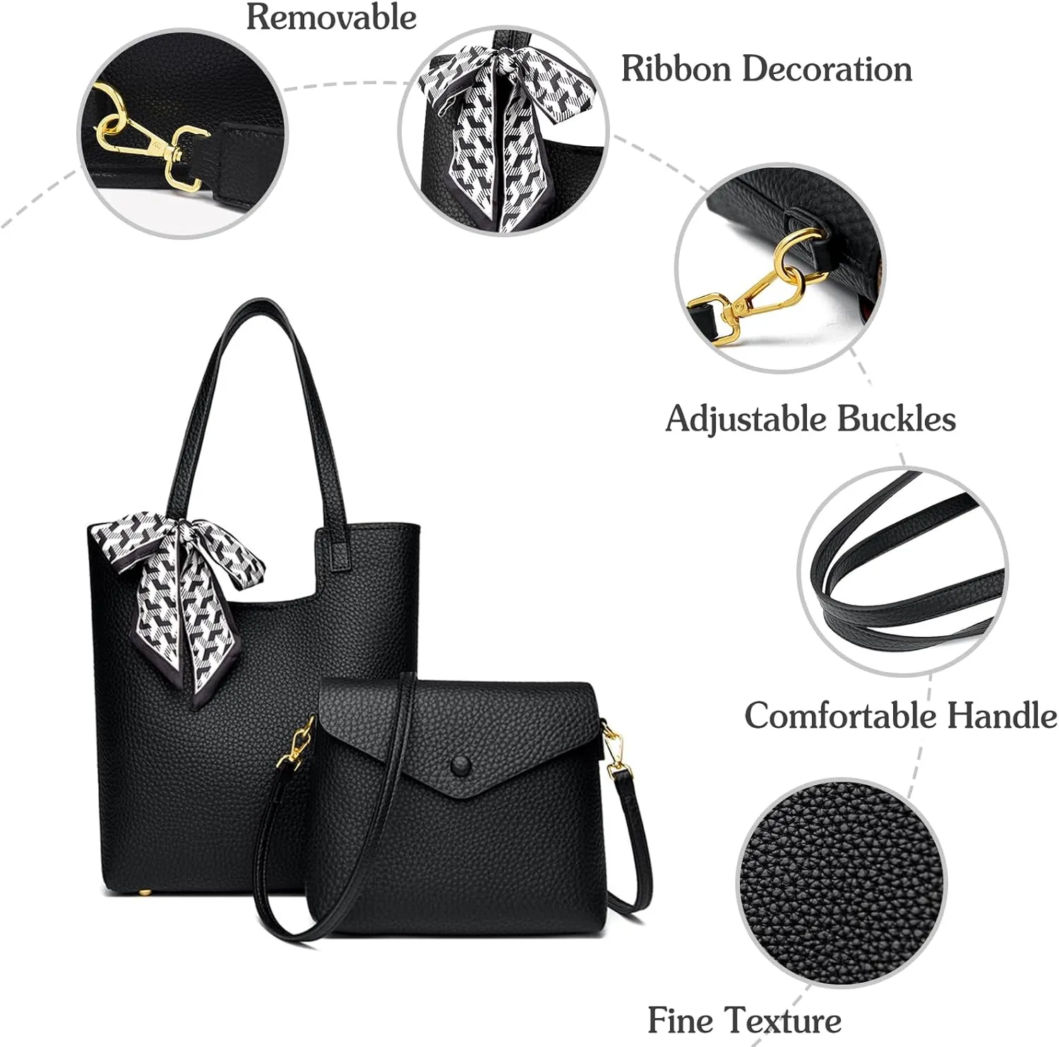 Women Handbag PU Leather Shoulder Bag Elegant Top-Handle Retro Crossbody Bucket Bag with Coin Purse 2pcs Set