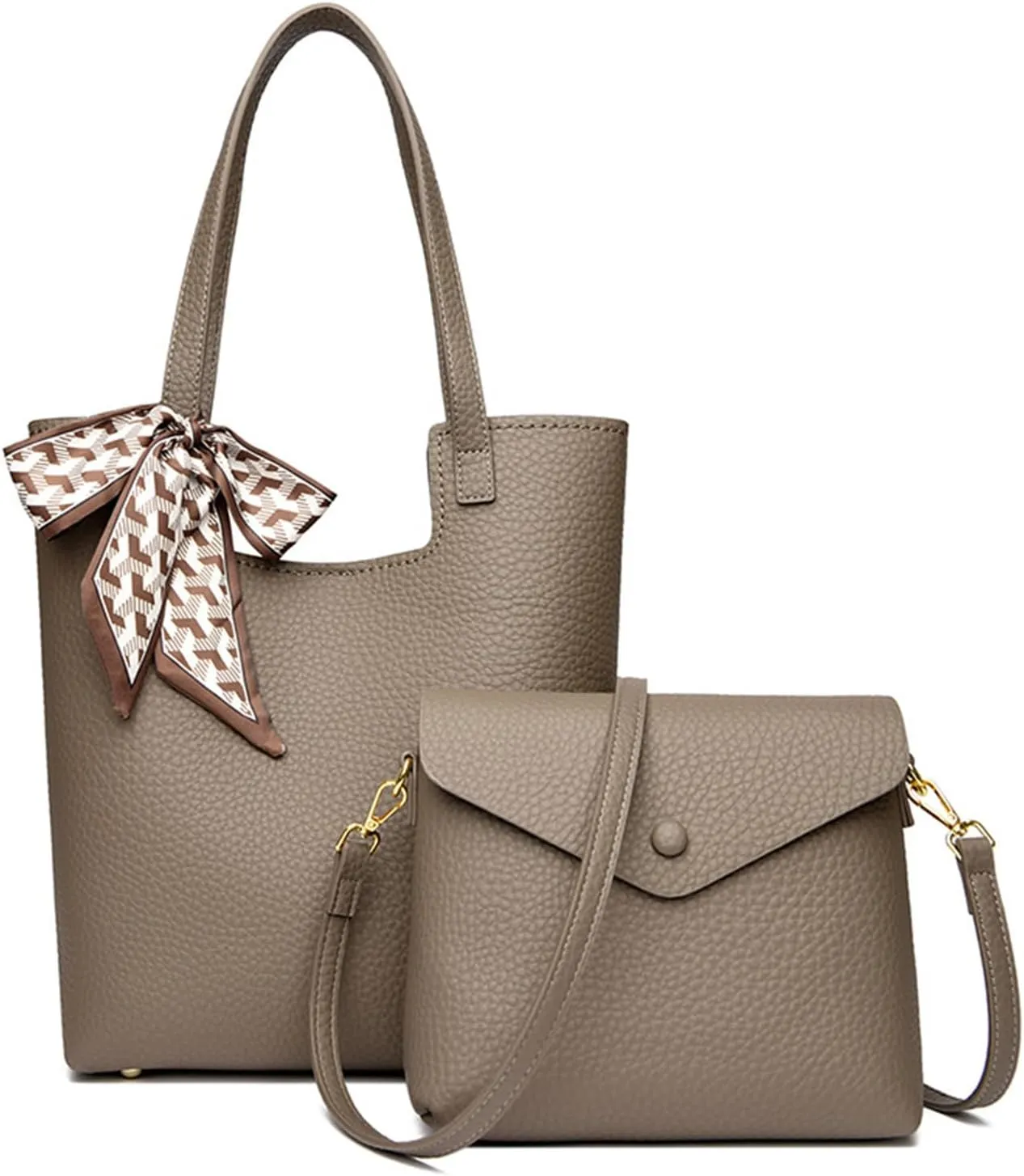 Women Handbag PU Leather Shoulder Bag Elegant Top-Handle Retro Crossbody Bucket Bag with Coin Purse 2pcs Set