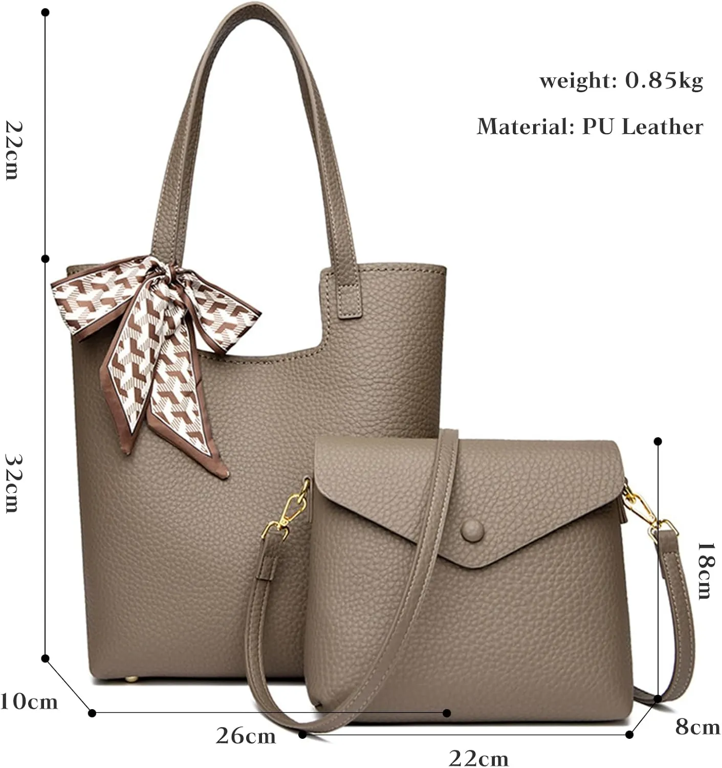 Women Handbag PU Leather Shoulder Bag Elegant Top-Handle Retro Crossbody Bucket Bag with Coin Purse 2pcs Set