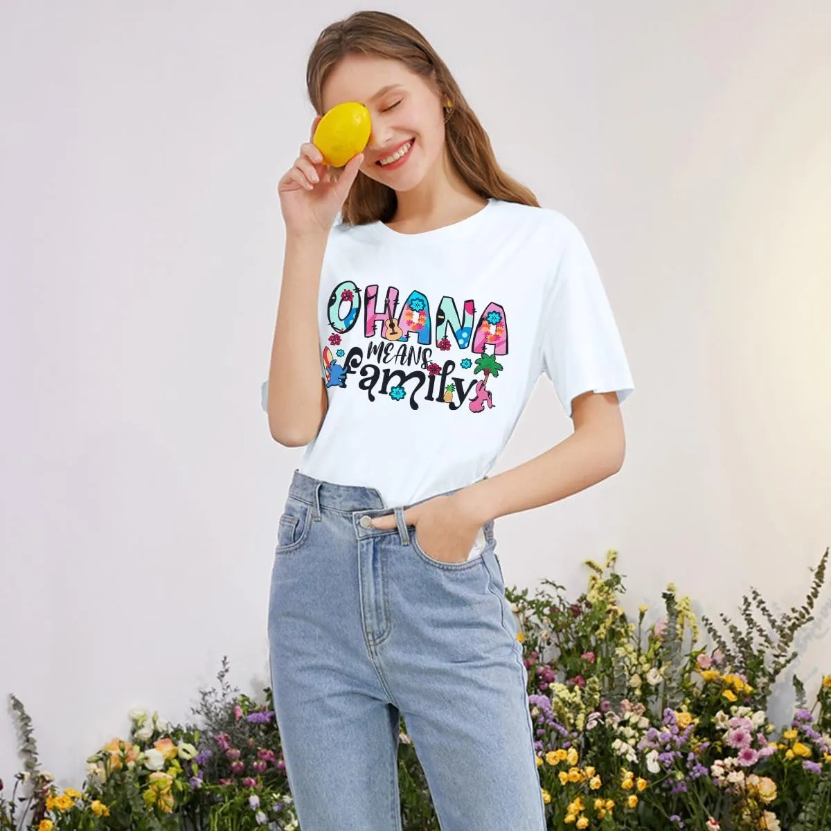 Women Hawaiian Shirts Ohana Means Family Shirt Summer Beach Hawaiian Hibiscus Tropical Flower Tee Tops