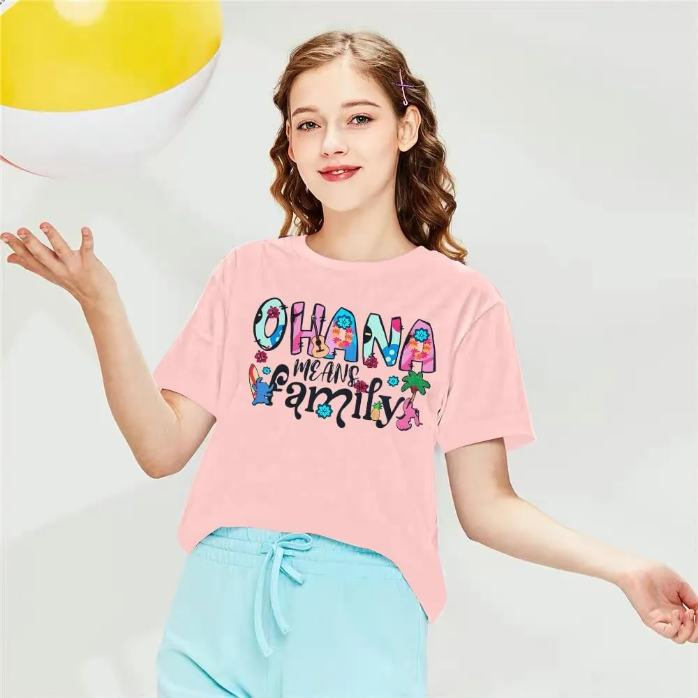 Women Hawaiian Shirts Ohana Means Family Shirt Summer Beach Hawaiian Hibiscus Tropical Flower Tee Tops
