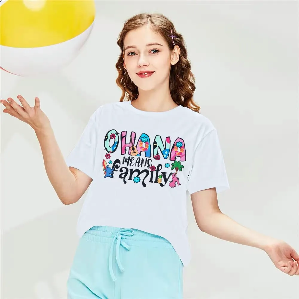 Women Hawaiian Shirts Ohana Means Family Shirt Summer Beach Hawaiian Hibiscus Tropical Flower Tee Tops