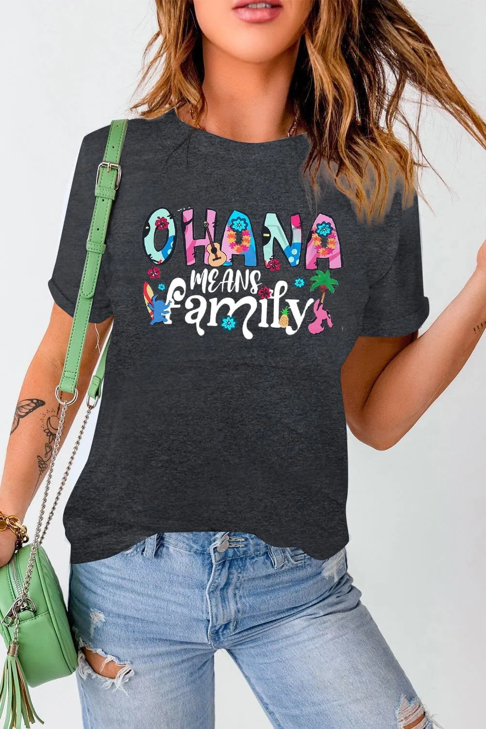 Women Hawaiian Shirts Ohana Means Family Shirt Summer Beach Hawaiian Hibiscus Tropical Flower Tee Tops