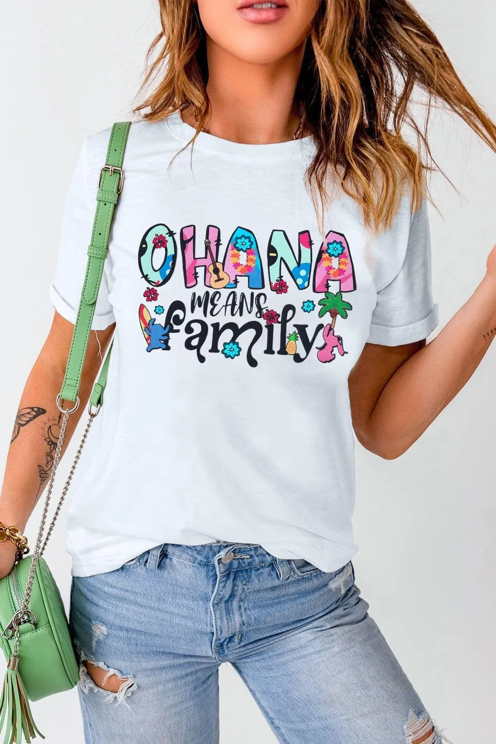 Women Hawaiian Shirts Ohana Means Family Shirt Summer Beach Hawaiian Hibiscus Tropical Flower Tee Tops