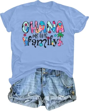 Women Hawaiian Shirts Ohana Means Family Shirt Summer Beach Hawaiian Hibiscus Tropical Flower Tee Tops