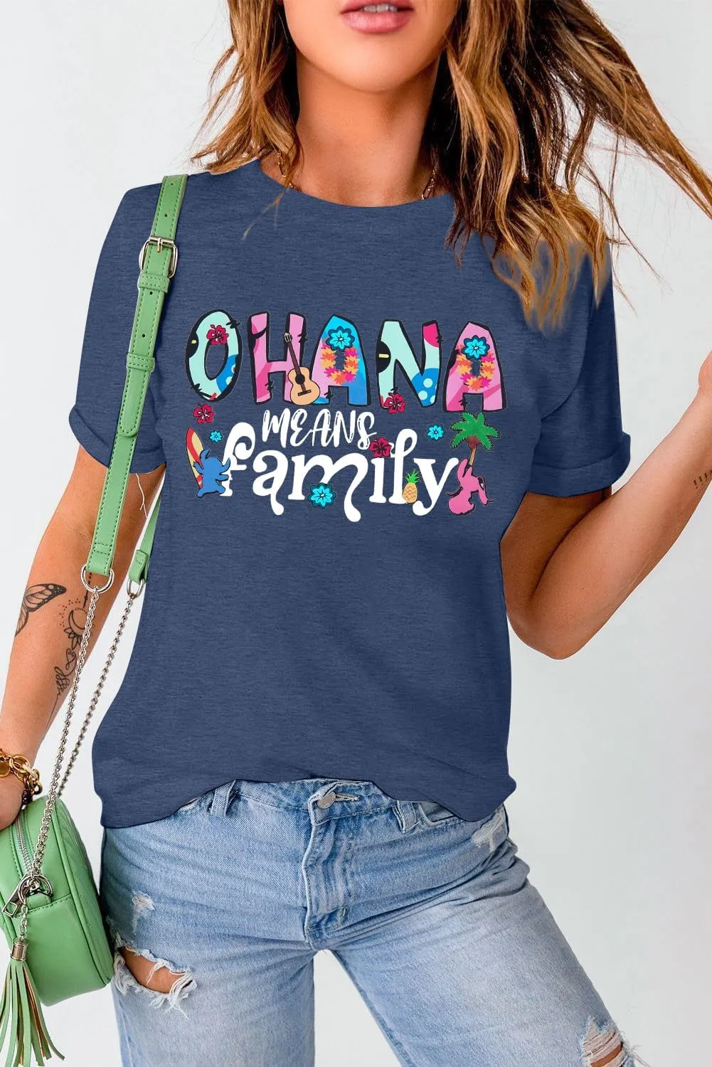 Women Hawaiian Shirts Ohana Means Family Shirt Summer Beach Hawaiian Hibiscus Tropical Flower Tee Tops