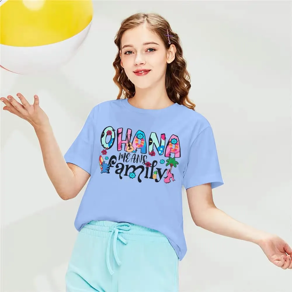 Women Hawaiian Shirts Ohana Means Family Shirt Summer Beach Hawaiian Hibiscus Tropical Flower Tee Tops