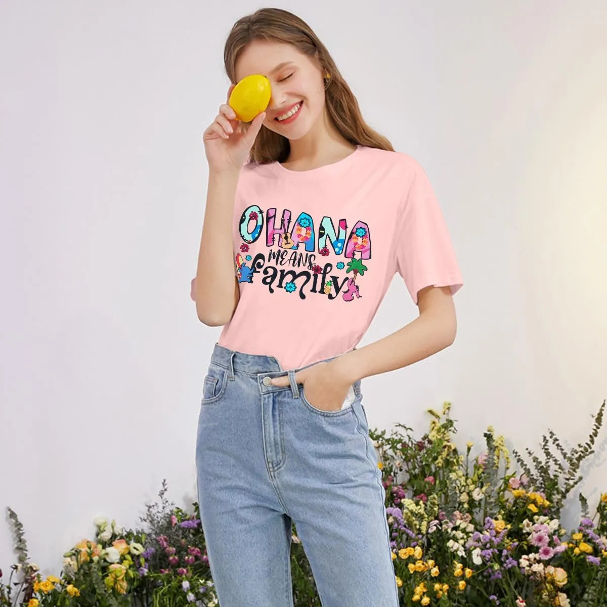 Women Hawaiian Shirts Ohana Means Family Shirt Summer Beach Hawaiian Hibiscus Tropical Flower Tee Tops