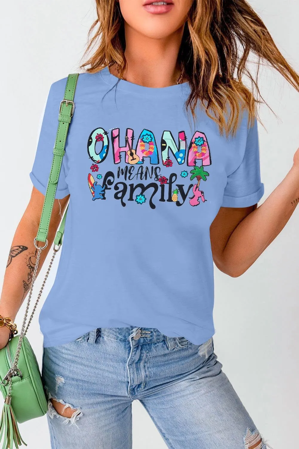 Women Hawaiian Shirts Ohana Means Family Shirt Summer Beach Hawaiian Hibiscus Tropical Flower Tee Tops