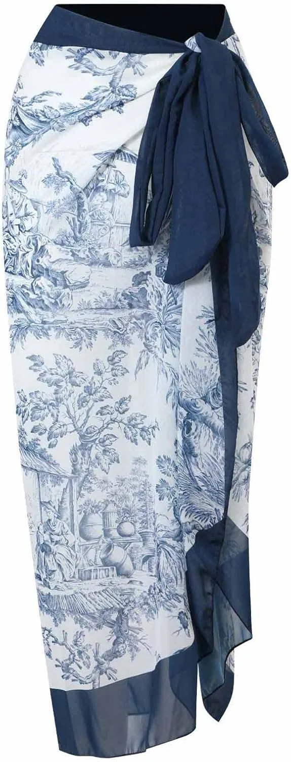 Women One Piece Swimsuit with Coverup Wrap Skirt Floral Print Bikini Set Two Piece Bathing Suit Beach Cover Up Sets