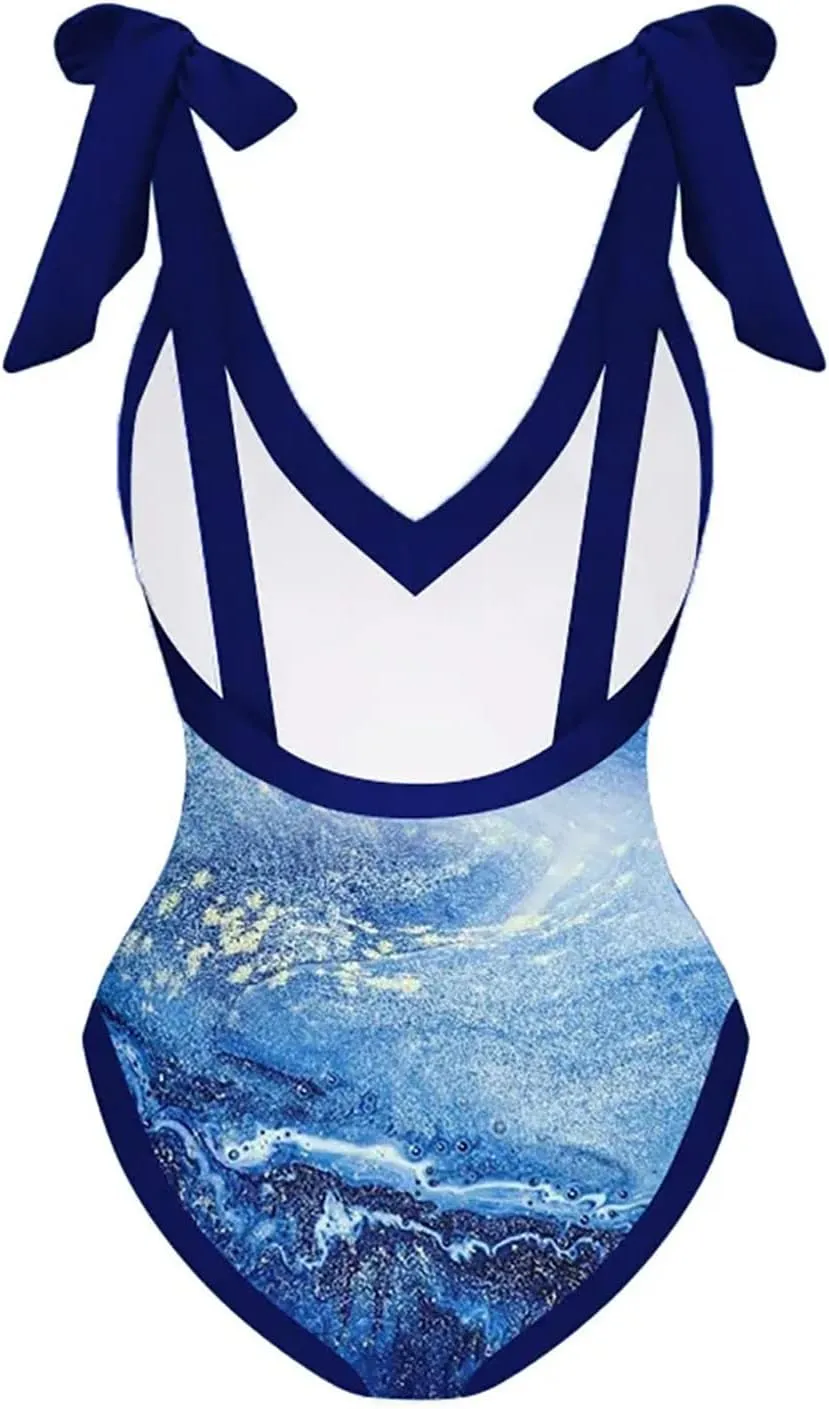Women One Piece Swimsuit with Coverup Wrap Skirt Floral Print Bikini Set Two Piece Bathing Suit Beach Cover Up Sets