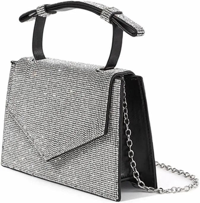 Women Rhinestone Clutch Bling Crystal Evening Bag Elegant PU Leather Tote Handbag Formal Party Purse for Wedding