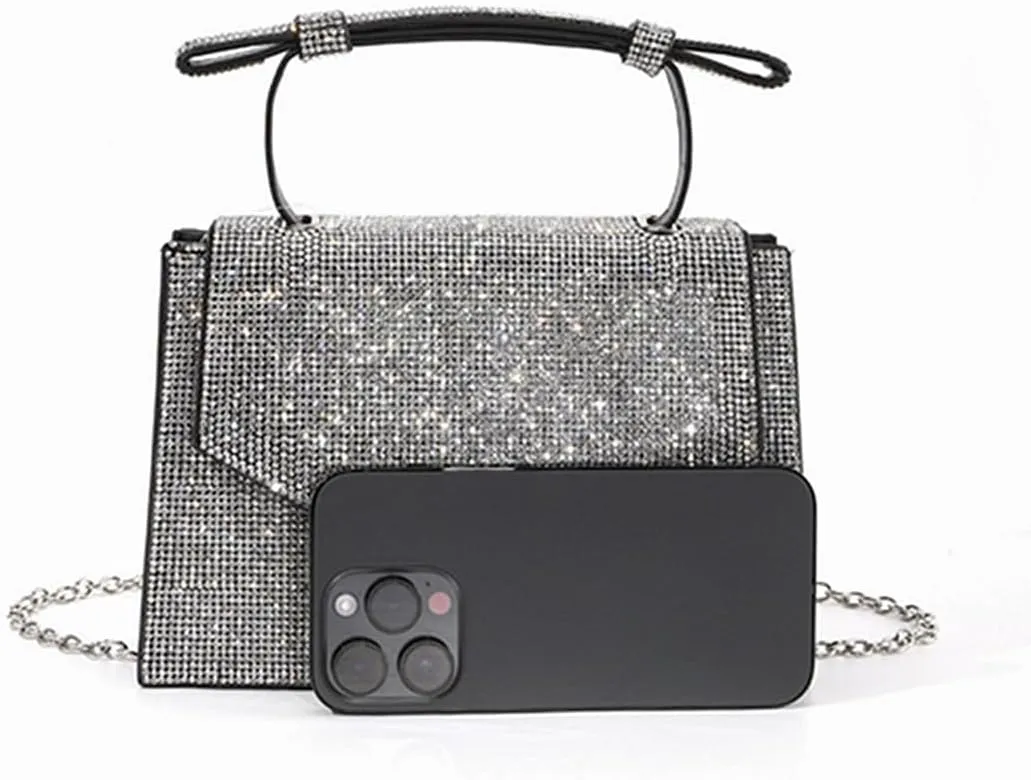 Women Rhinestone Clutch Bling Crystal Evening Bag Elegant PU Leather Tote Handbag Formal Party Purse for Wedding