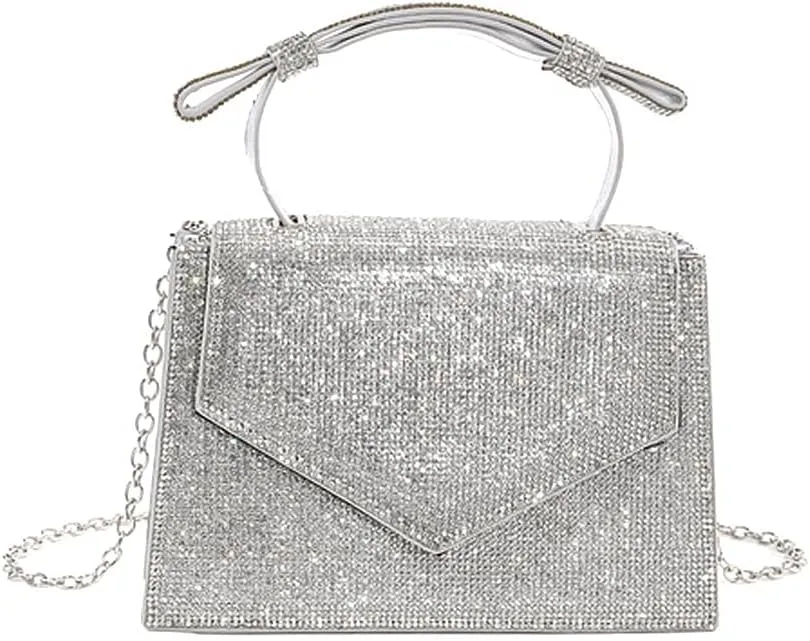 Women Rhinestone Clutch Bling Crystal Evening Bag Elegant PU Leather Tote Handbag Formal Party Purse for Wedding