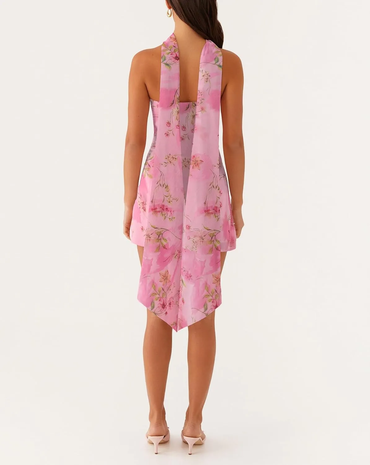 Women Ruffle Floral Strapless Mini Dress Y2K Mesh A Line Short Dress Cute Floral Scarf Tube Dresses Vacation Beach