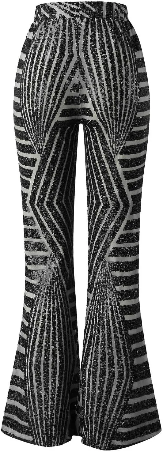 Women Sequin Pants Women's High Waisted Sequin Loose Drape Wide Leg Pants Fashion Casual Pants Waisted Palazzo Pants