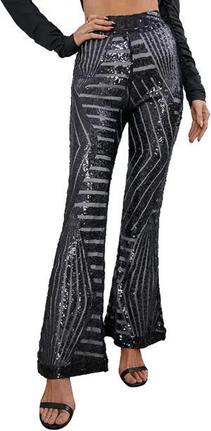 Women Sequin Pants Women's High Waisted Sequin Loose Drape Wide Leg Pants Fashion Casual Pants Waisted Palazzo Pants