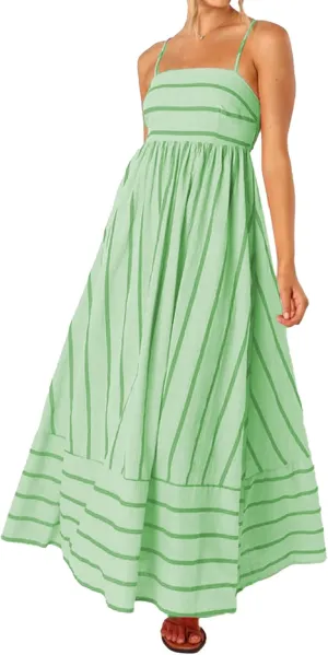 Women Striped Maxi Dress Sleeveless Backless Cutout Smocked Sundress Spaghetti Straps Boho Flowy Dresses