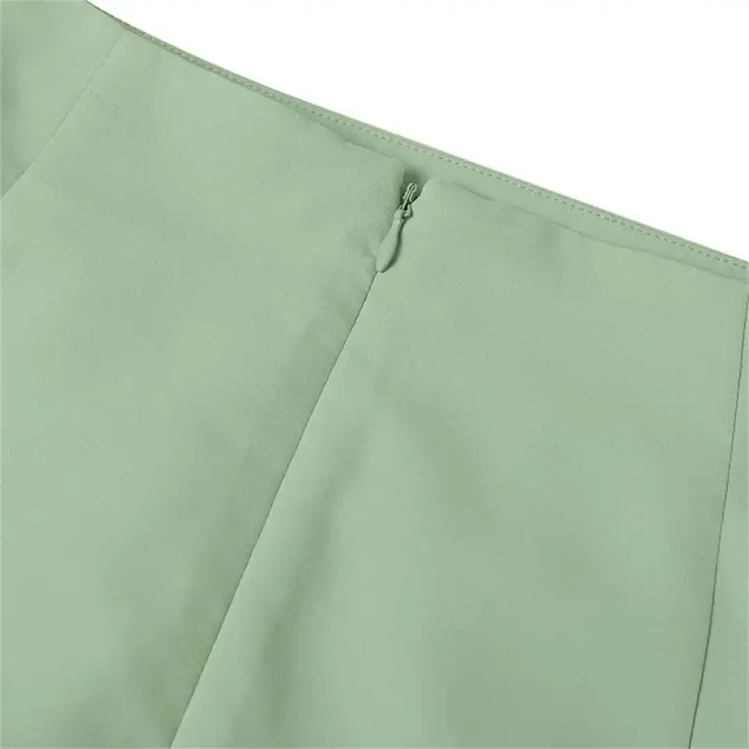 Women Summer Fashion Elegant Split Skirt High Waist Pleated Midi Skirts Casual Solid Color Loose Bottoms