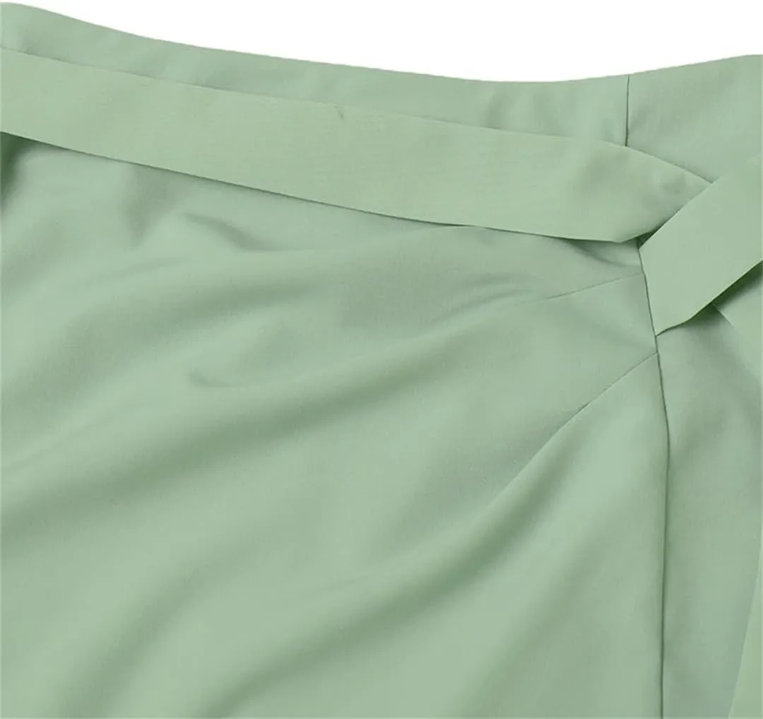 Women Summer Fashion Elegant Split Skirt High Waist Pleated Midi Skirts Casual Solid Color Loose Bottoms