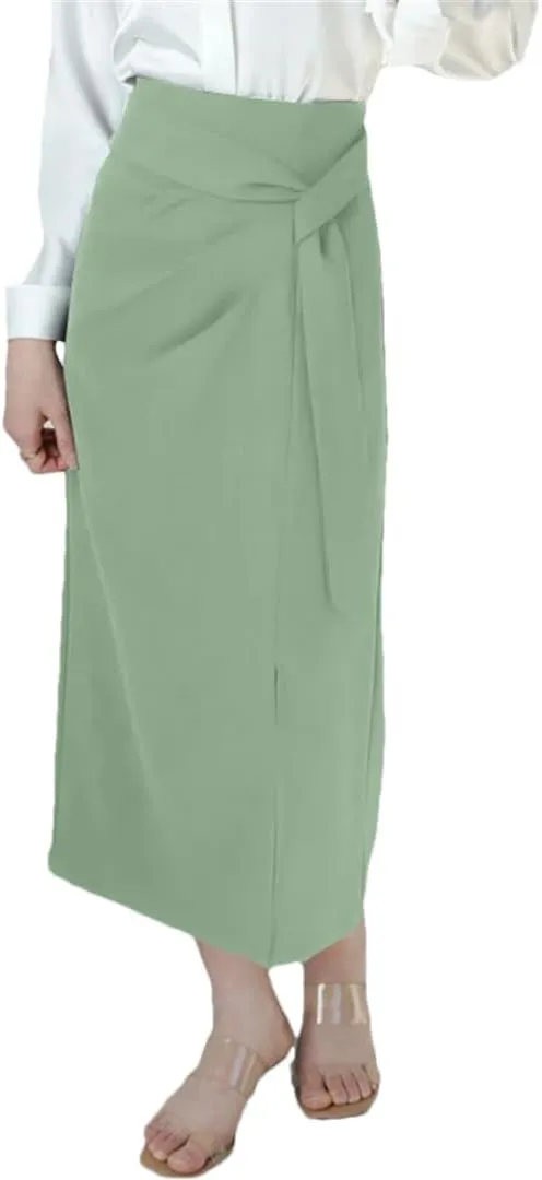 Women Summer Fashion Elegant Split Skirt High Waist Pleated Midi Skirts Casual Solid Color Loose Bottoms