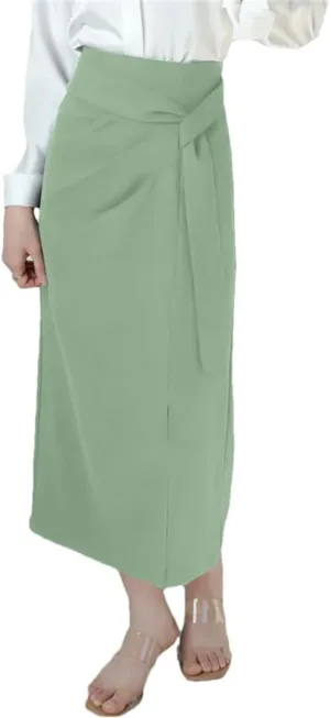 Women Summer Fashion Elegant Split Skirt High Waist Pleated Midi Skirts Casual Solid Color Loose Bottoms