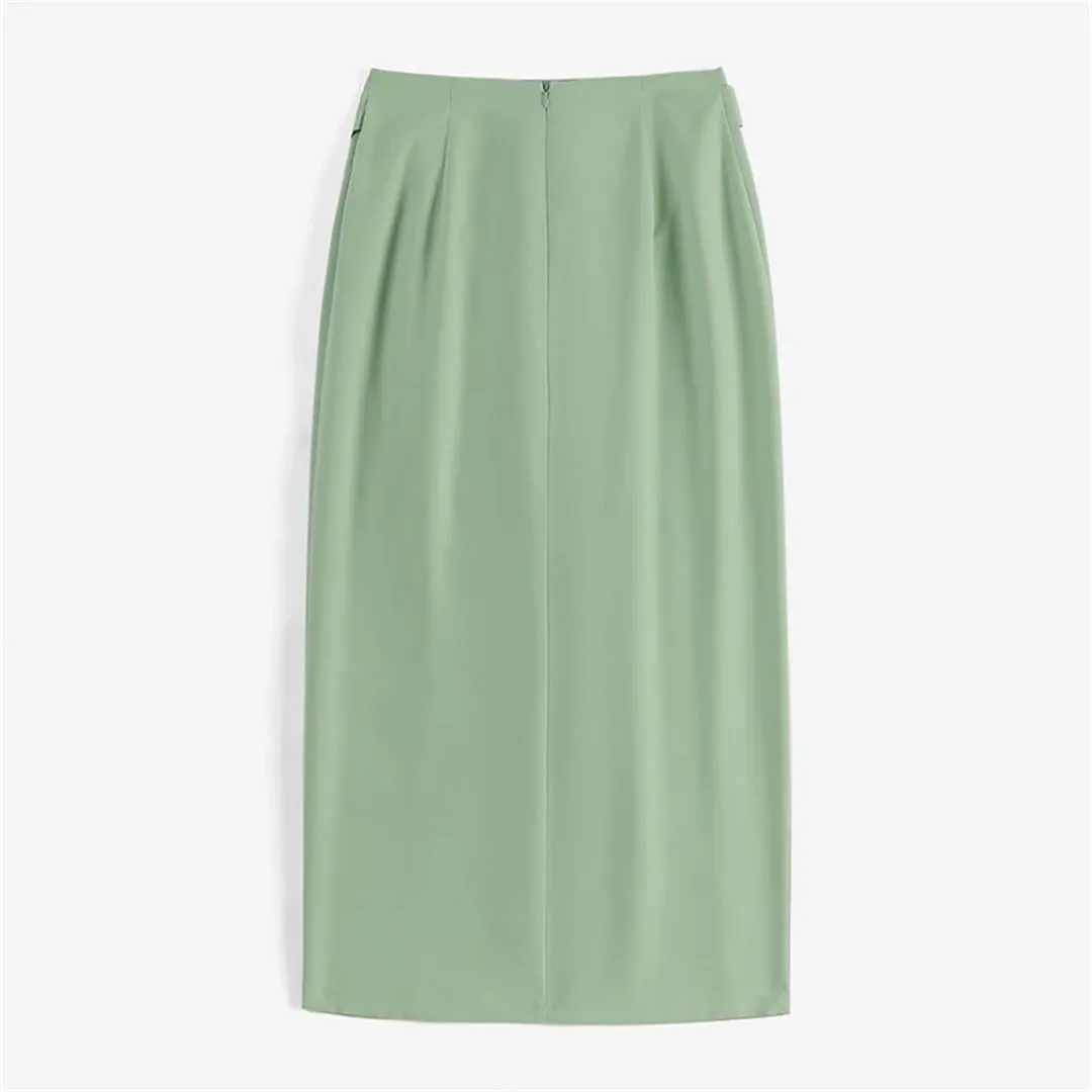 Women Summer Fashion Elegant Split Skirt High Waist Pleated Midi Skirts Casual Solid Color Loose Bottoms