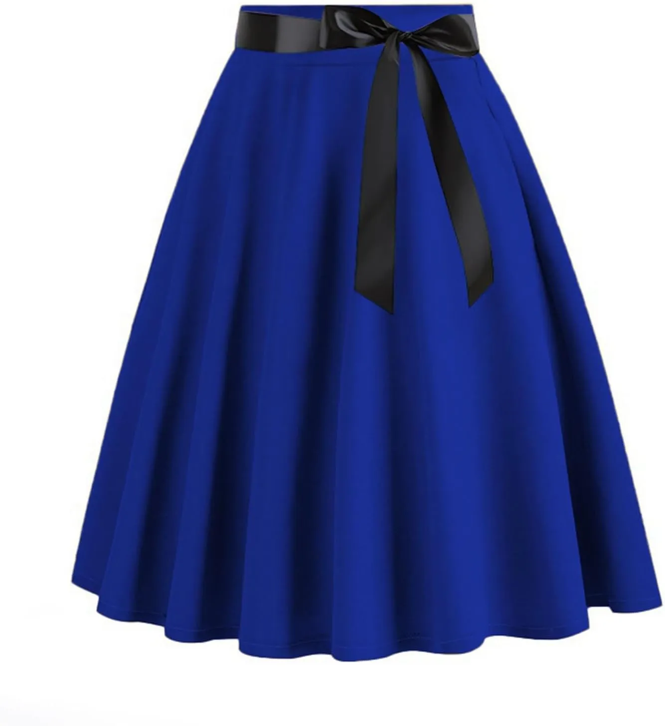 Women Vintage Pleated Skirts Plain Elegant Half Dress Hepburn Style A-Line Midi Skirts with Waist Bowknot