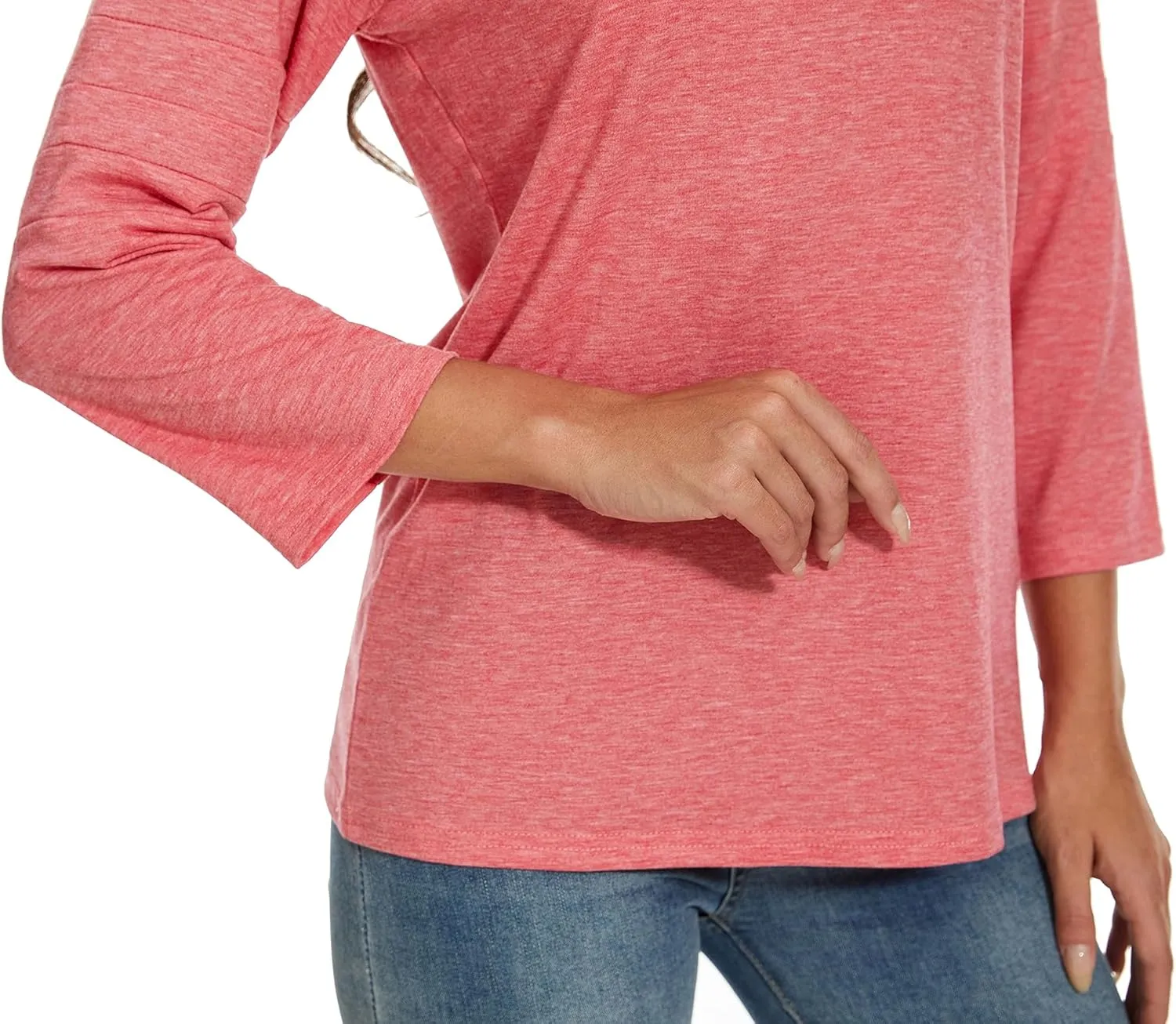 Womens 3/4 Sleeve Shirts Patchwork Blouse Fashion Crewneck Tops Solid Tee Casual Comfy T-Shirt