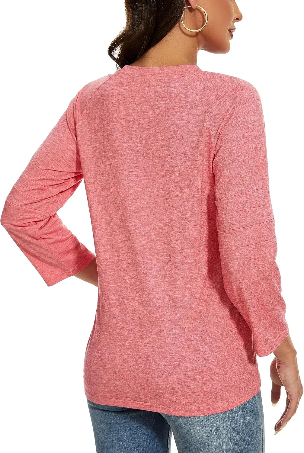 Womens 3/4 Sleeve Shirts Patchwork Blouse Fashion Crewneck Tops Solid Tee Casual Comfy T-Shirt