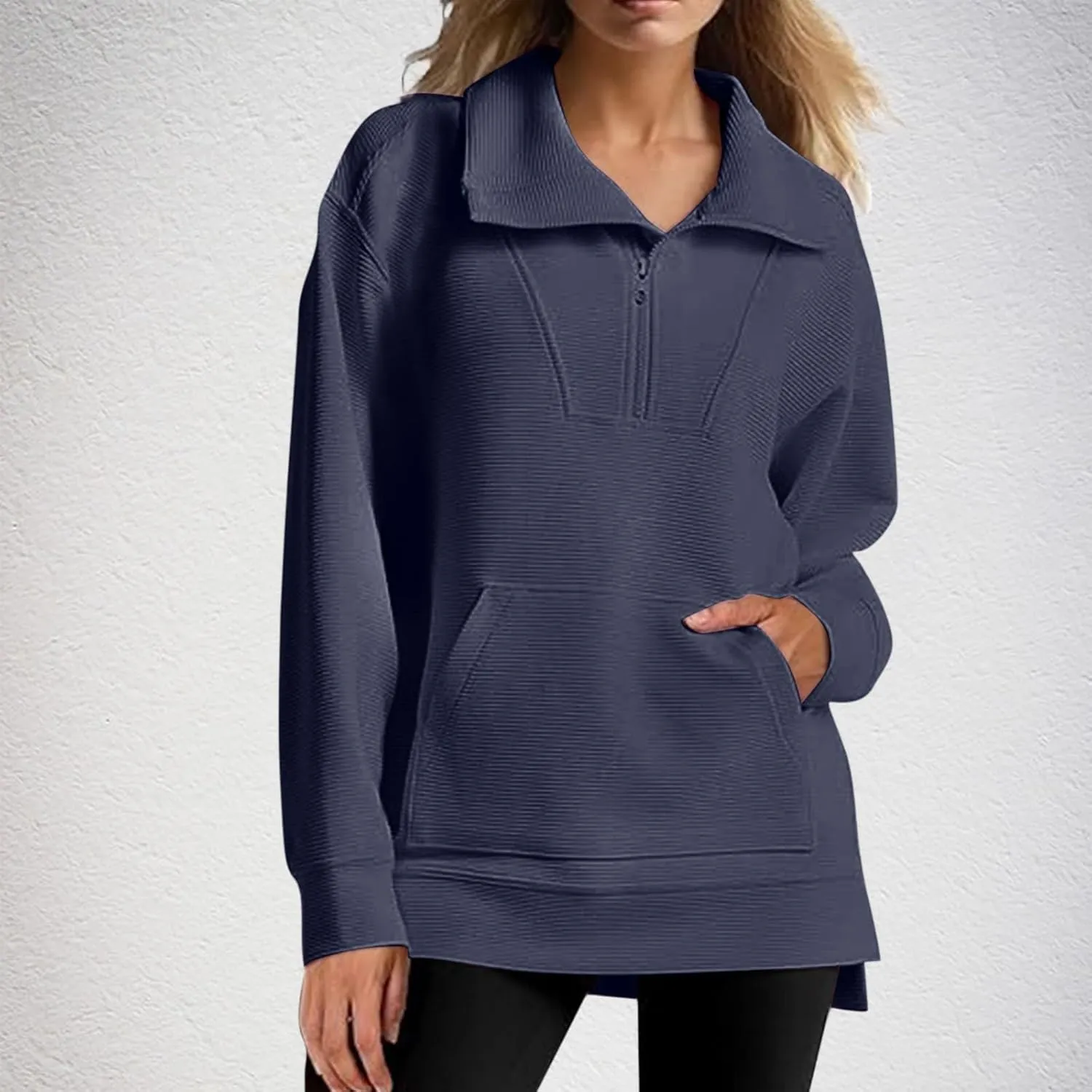 Womens 3/4 Zip Pullover Stand Collar Half Zip Sweatshirt with Pocket Casual Loose Fit Tunic Tops 2025 Spring Outfits