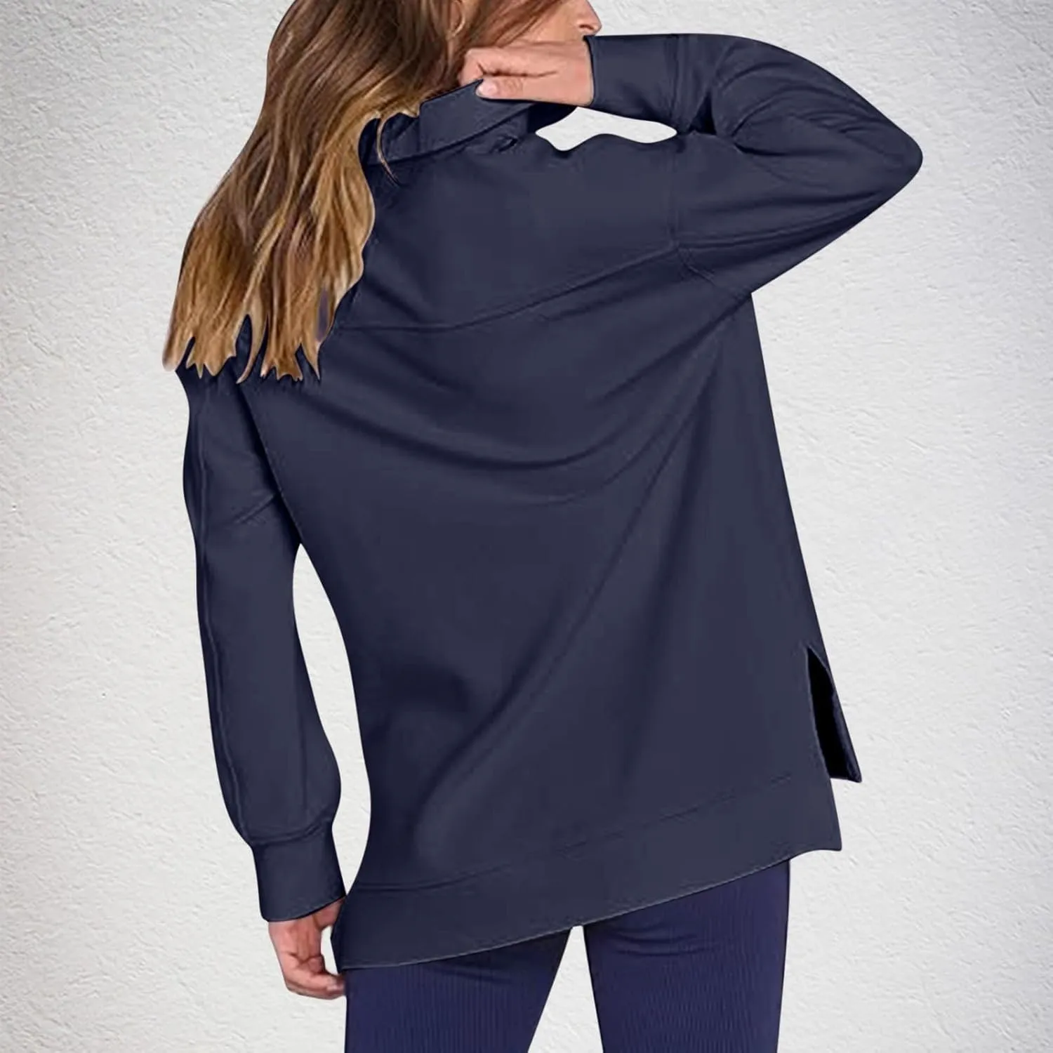 Womens 3/4 Zip Pullover Stand Collar Half Zip Sweatshirt with Pocket Casual Loose Fit Tunic Tops 2025 Spring Outfits