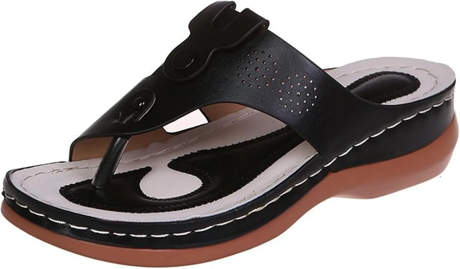 Womens Arch Support Sandals Flip Flops Orthopedic Wedge Sandals Comfortable Walking Shoes Dressy Summer Cushion Footbed Platform Slide Casual Slip On Thong Sandal