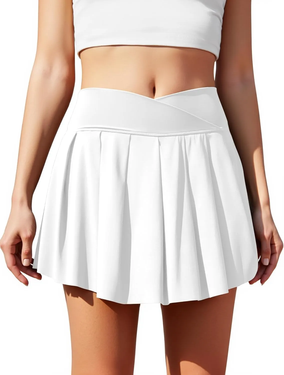 Women's Athletic Skirts Crossover Wide Waistband Flowy Tennis Sports Skort with Inner Shorts Pockets