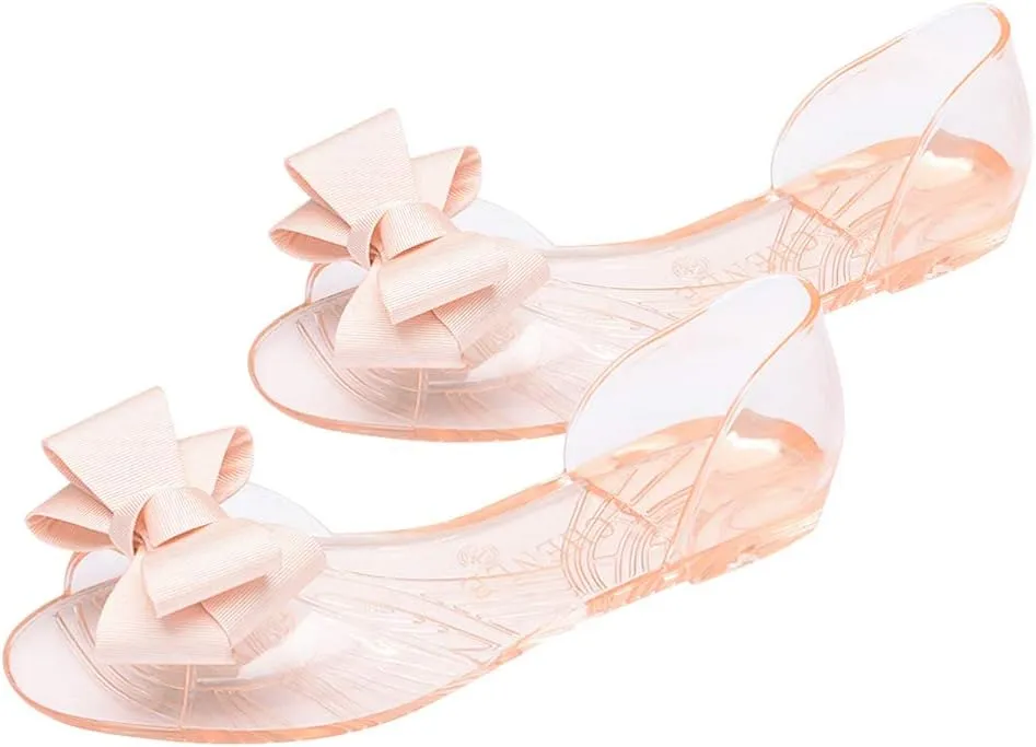 Womens Beach Sandals Flat Jelly Shoes Fashion Fish Mouth Sandal Bowknot Sandals Creative Summer Beach Shoes for Women (Black 39 Yards 7. 5US, 5UK 38. 5EU, 9. 6285Inch) Women Flat Sandals