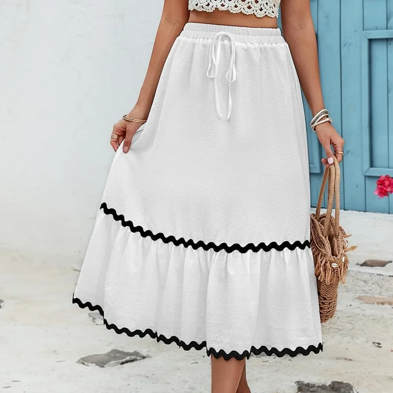 Women's Casual Summer Boho Long Skirt Elastic Waist Ruffle Tiered Skirt Cute Beach A-line Flowy Maxi Skirts