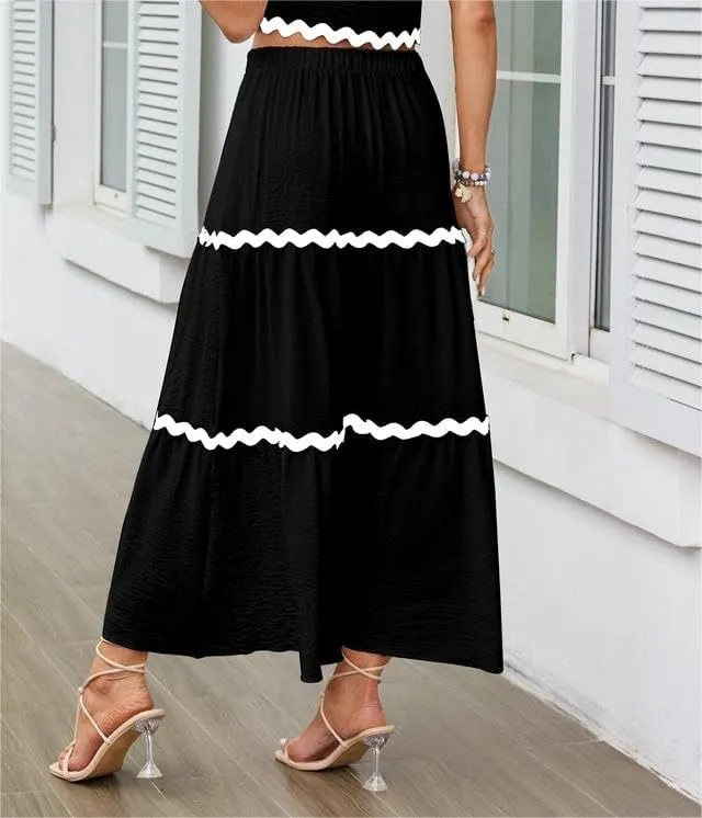 Women's Casual Summer Boho Long Skirt Elastic Waist Ruffle Tiered Skirt Cute Beach A-line Flowy Maxi Skirts