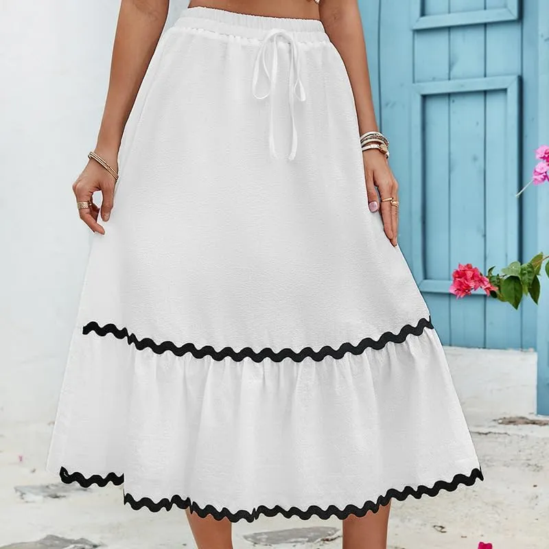 Women's Casual Summer Boho Long Skirt Elastic Waist Ruffle Tiered Skirt Cute Beach A-line Flowy Maxi Skirts