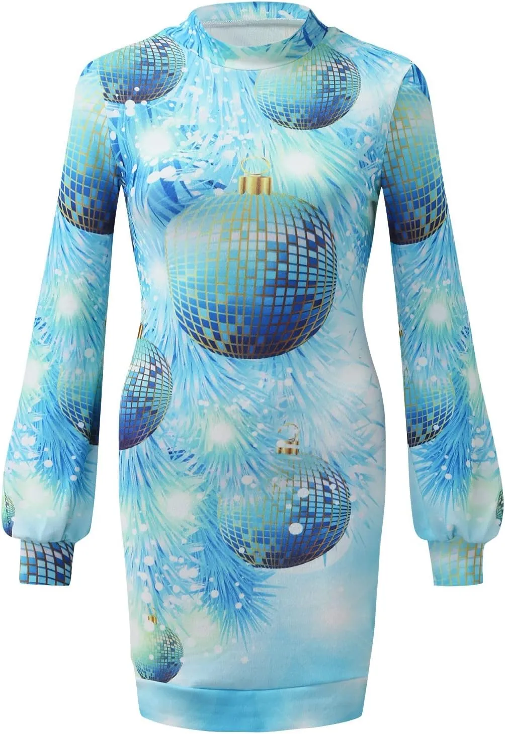 Women's Christmas Mid-Length Dress Colorful Print Slim Fit Casualutumn Long Sleeve Fashion Sweater Jumper Dresses