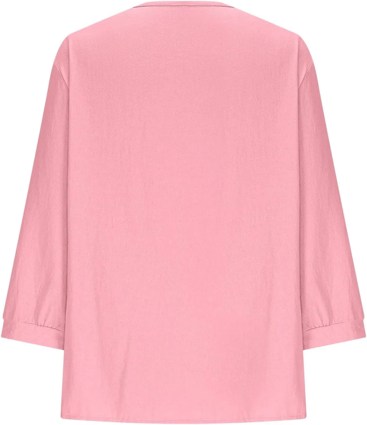 Women's Cotton Linen Shirts V Neck Ruffle Solid Color Loose Blouse 3/4 Sleeve Summer 2025 Trendy Casual Shirt Tops