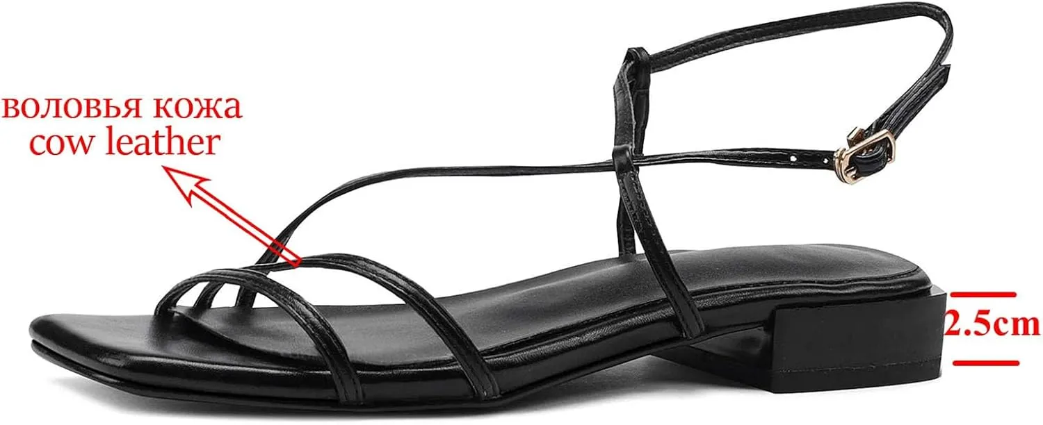 Women's Cow Leather Peep Toe Sandals - Low Heels Slingback Summer Office Lady Dating