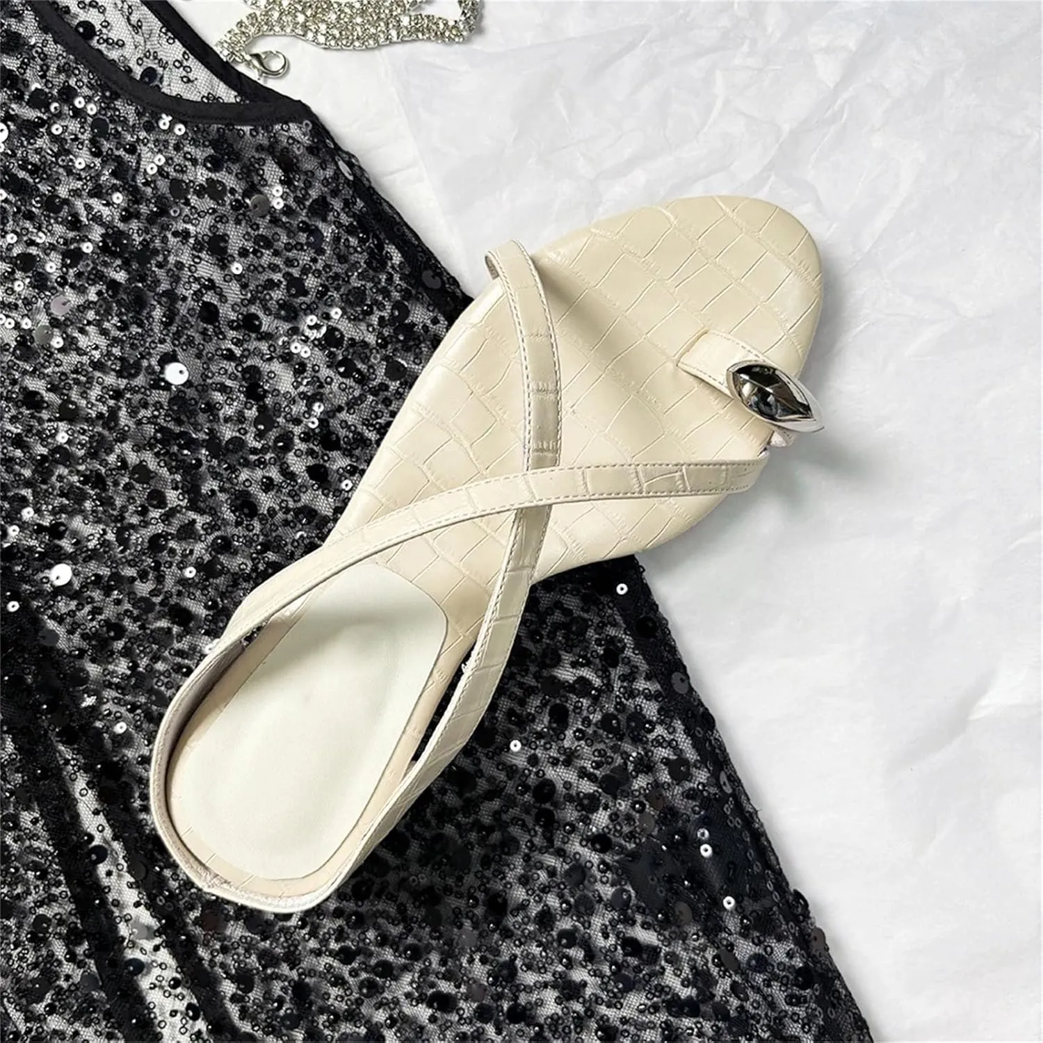 Women's Cow Leather Slip-On Mules - Med Heels Slingback, Summer Office Lady Casual
