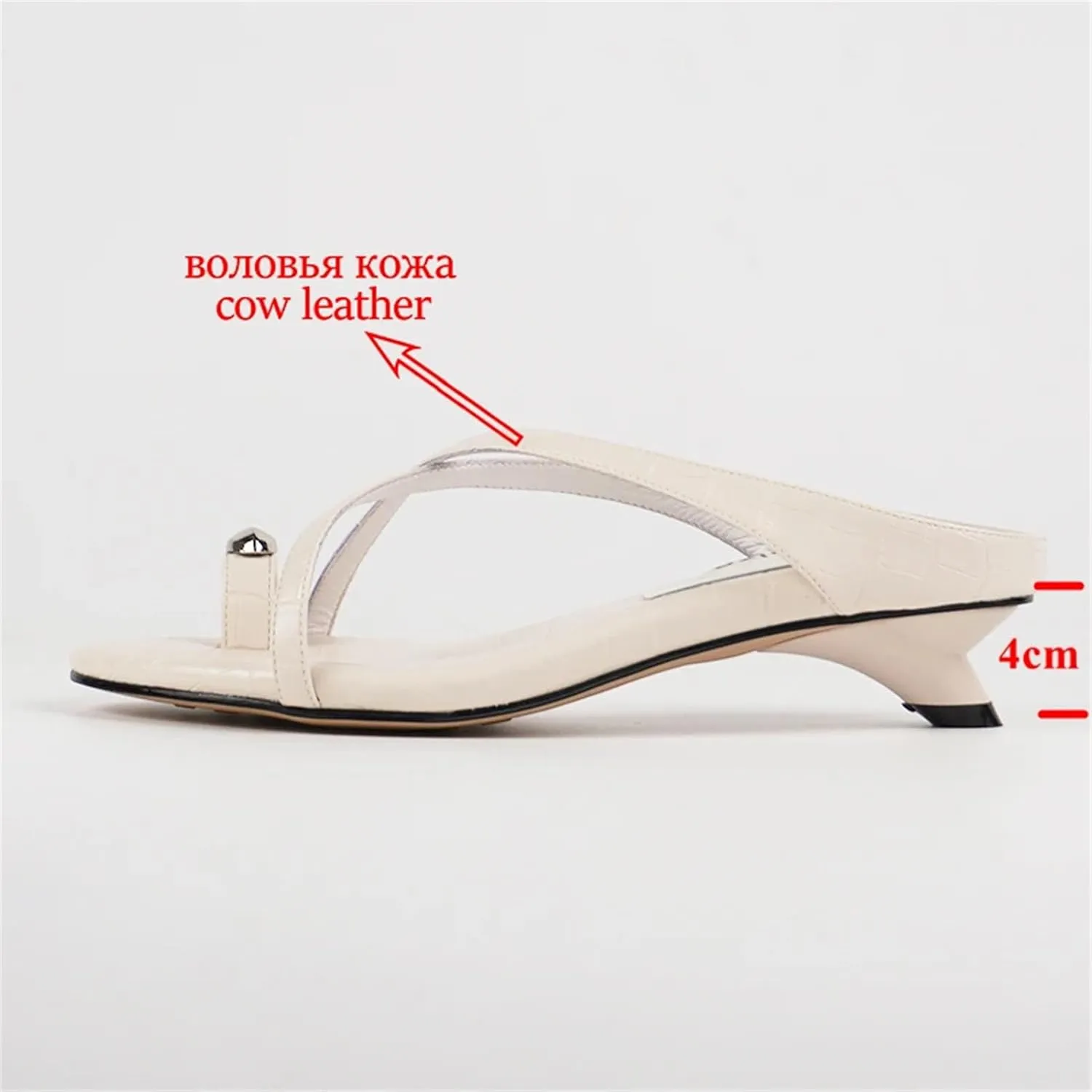 Women's Cow Leather Slip-On Mules - Med Heels Slingback, Summer Office Lady Casual