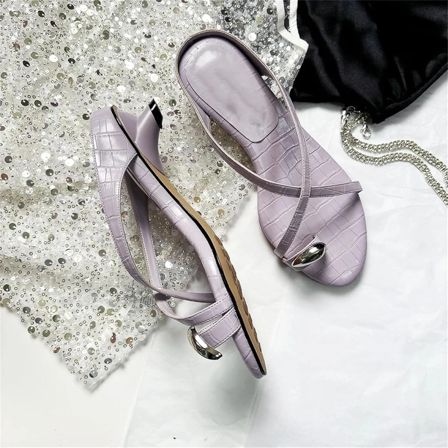 Women's Cow Leather Slip-On Mules - Med Heels Slingback, Summer Office Lady Casual