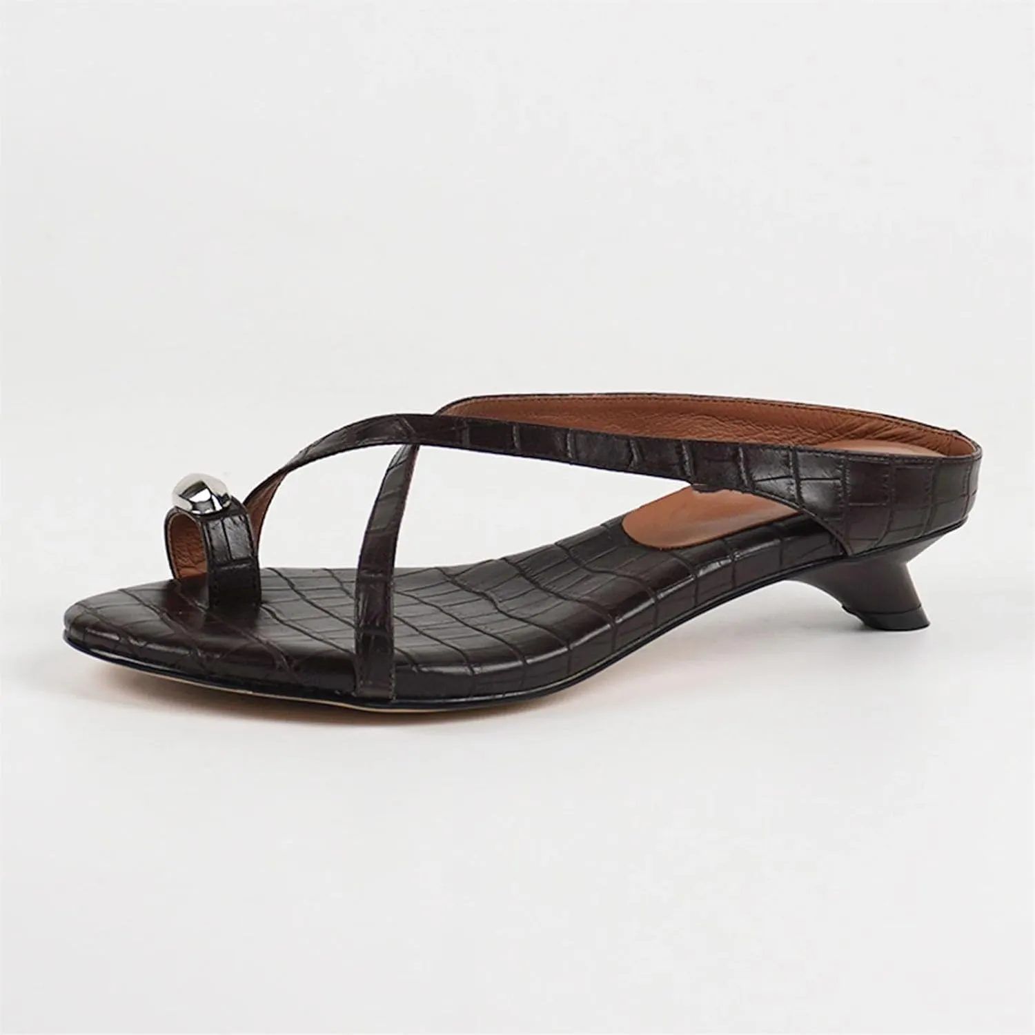 Women's Cow Leather Slip-On Mules - Med Heels Slingback, Summer Office Lady Casual