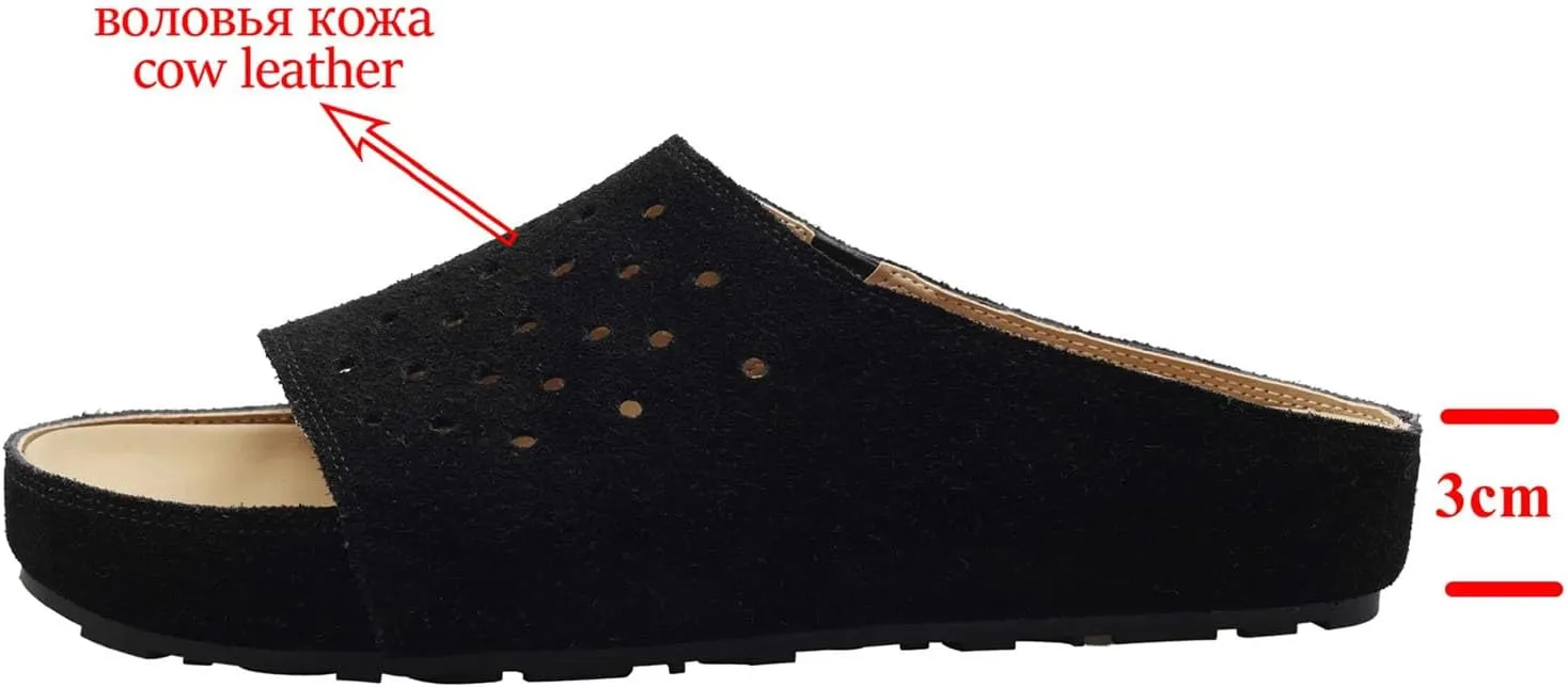Women's Cow Leather Throwback-Inspired Mules - Med Heels Casual Summer Slingback Platform Slippers